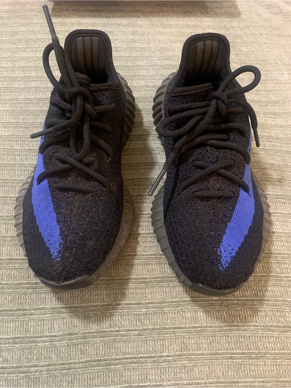 Yeezy Kids Black Knit Sneakers with Blue Stripe